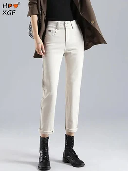 חדש סלים סקיני ג 'ינס בצבע בז' נשים גבוהה המותניים בציר לדחוף את הג 'ינס אופנת רחוב קוריאני ג' ינס קרסול-אורך מכנסיים נשים Clothin