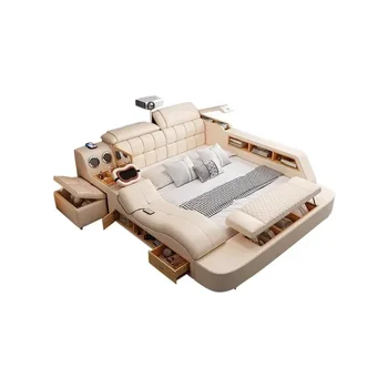 ילדה נורדי אסתטי מיטה זוגית אחסון Multifonction מודרני המלך מיטה זוגית מעור חכם ריהוט חדר שינה