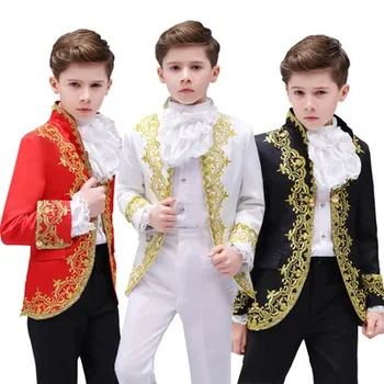 ילדים ימי הביניים הנסיך תחפושת ילדה בנים המלך Cosplay מפואר שמלת חליפת טוקסידו קרנבל תחפושות קוספליי מתנת יום הולדת לילדים