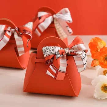 יצירתי עור שקיות מתנה קשת סרט אריזה שקית חתונה טובה שקיות ממתקים אריזת Box Mini תיק מסיבת יום הולדת עיצוב
