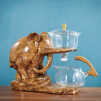 יצירתי ערכת תה פיל צורה אוטומטית ערכת תה Pu ' er אולונג הקומקום והספל להגדיר עמיד בחום זכוכית עם בסיס הקומקום