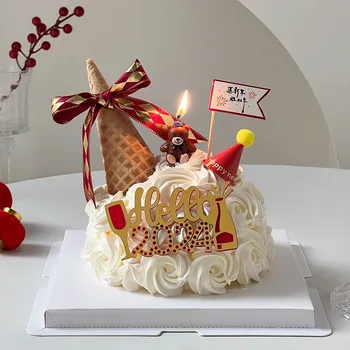 יצירתי קישוטי עוגה דוב נוצץ 2024 Toppers עוגה עבור שמח חג המולד קישוטי עוגה שנה חדשה בבית קישוטים