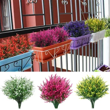 מזויף לבנדר פרחים מלאכותיים עמיד UV חיצונית קישוט לא דוהה מלאכותי מפלסטיק, צמחים בגינה במרפסת חלון המטבח.