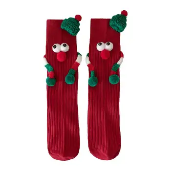מחזיקים ידיים גרביים חמוד מגנט גרביים אלסטיים רכים מצויר ביד גרבי חג המולד מצחיק אספקה לחג, מתנה ליום הולדת בחורף