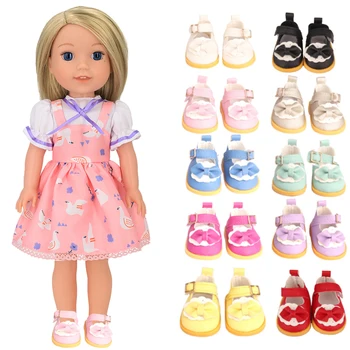 מתאים 14 אינץ ' אמריקאי בובה אביזרים 5cm קשת נעלי עור ממתקים בצבעים של הילדה מתנה