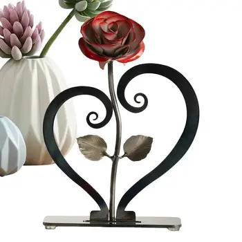 מתכת רוז עמוד בצורת לב קישוטים עם מתכת רוז פרחים מלאכותיים מתכת פרחים על שולחן חדר שינה רומנטי מתנה