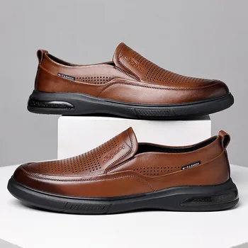 נעלי גברים 2023 חדש לנשימה חלול החוצה עסק רשמי נעלי עור גברים מזדמנים חור סנדלי נעלי אוקספורד לגברים נעלי