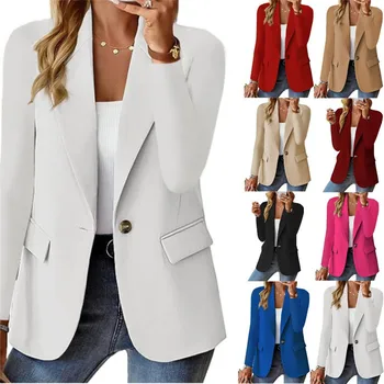 נשים בלייזרס אופנה סלים חליפות המעיל העליון סתיו חורף מוצק שרוול ארוך ליידי משרד בלייזר