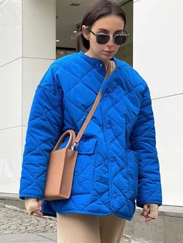 נשים מעיל החורף סופר חם יחיד עם חזה דש זמן כחול רופף חם צבעוני העליון מזדמן אופנת רחוב מרופד מעילים נקבה
