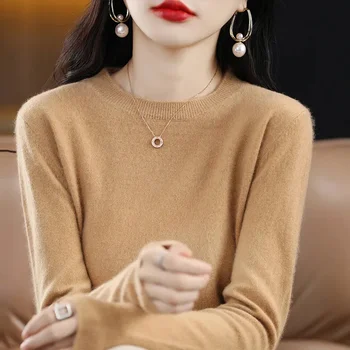 נשים סוודרים סתיו אביב חמים Knitwears O-צוואר שרוול ארוך Pullovers מוצק אופנה קוריאנית קרקעיות חולצות לסרוג מקסימום