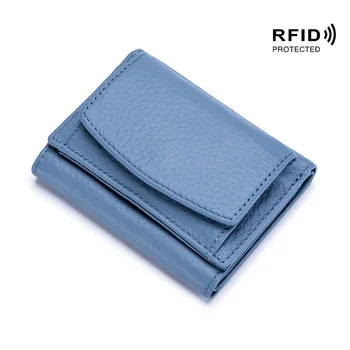 עור אמיתי נשים הארנק RFID מוגן הארנק באיכות גבוהה בעל כרטיס ארנק חמוד נקבה שלוש מקפלים ארנקים מטבע ארנקים