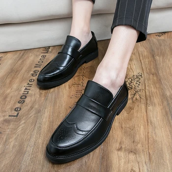 עסקי גברים נעלי גברים מזדמנים נעלי זכר עור המוקסין נעליים להחליק על אפונה נעליים שחורות Sapato SocialFree משלוח