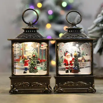 עץ חג מולד קישוט אורות חג המולד קישוט פנס רטרו עם מסגרת מובנית סנטה עץ שלג אייל פסל סוללה