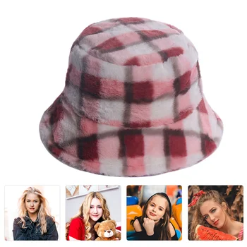 פליז מצופה דלי כובע הפרווה המזויפת צמר כובעי נשים & כובעים פשוטים הסתיו