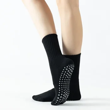 צבע מוצק יוגה גרביים נשים כותנה לנשימה מקורה קומה לרקוד גרבי ספורט סיליקון החלקה מקצועי כושר פילאטיס גרביים