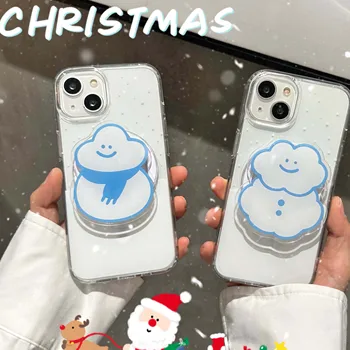 קריקטורה שלג ענן מגנטי stand מחזיק במקרה את הטלפון תוספות חג שמח כיסוי עבור iphone 11 12 13 promax 14 15 pro מקס קאפה