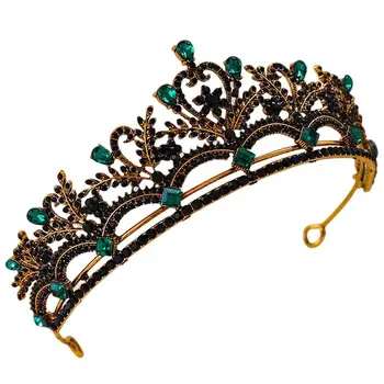 ריינסטון הכתר תלבושות נשים ראש על יום הולדת רטרו שחור הכתר עם ראש צבעוני קריסטל ריינסטון כתרים