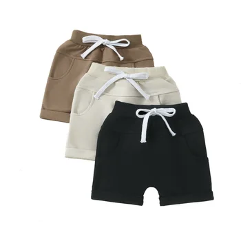 תינוק תינוק מכנסיים קצרים 3 חבילת קיץ שרוך מוצק טרי פעיל אצן התחתונה מכנסי כותנה למשוך על טריינינג